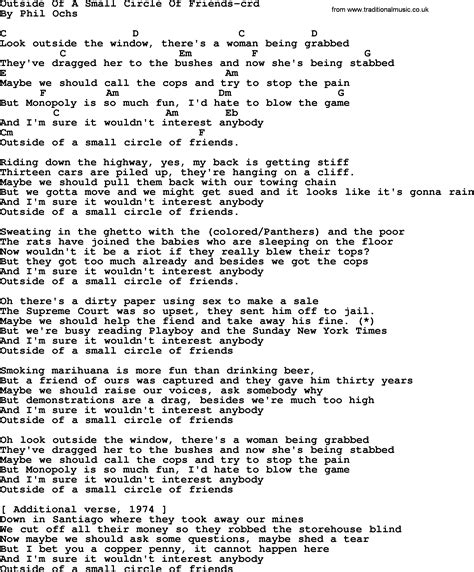 phil ochs outside of a small circle of friends|Outside Of A Small Circle Of Friends Lyrics .